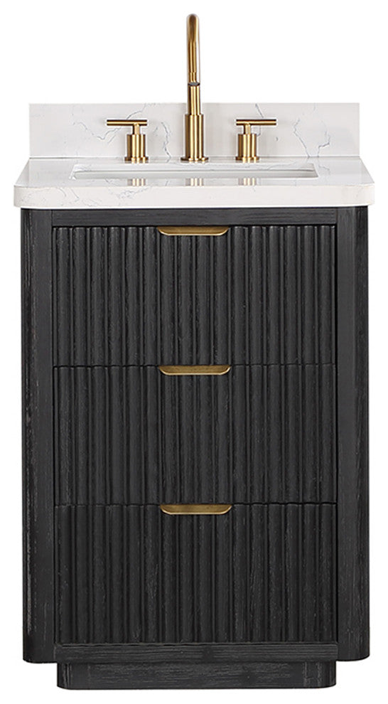 Vinnova Cadiz Bath Vanity, Composite Stone Top, Black, 24", No Mirror