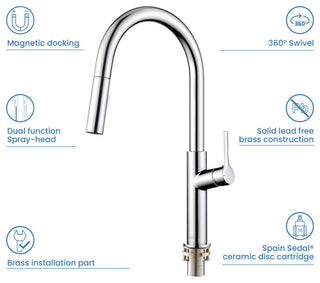 Fusion-T Single Handle Pull Down Kitchen Sink Faucet, Chrome