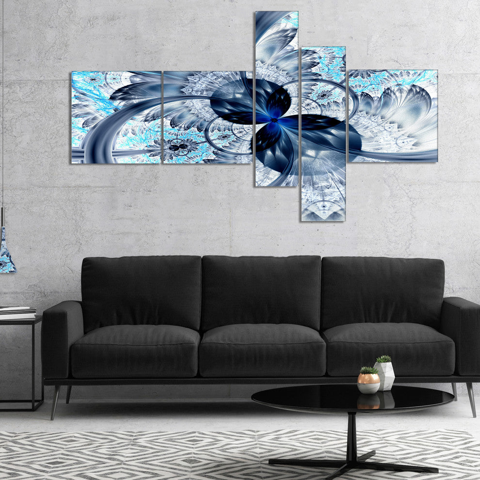Dark Blue Purple Fractal Flower, Abstract Canvas Art Print, 60"x32", 5 panels