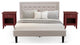 3Pc Fannin Bedroom Set, 1 Wingback Bed, 2 Bedroom Nightstands, Mist Beige