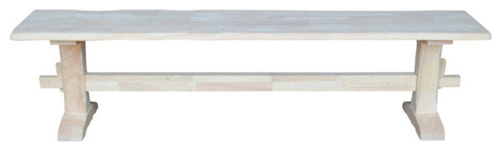 72-Inch Unfinished Dining Bench, Backless Block Seat with Trestle Base