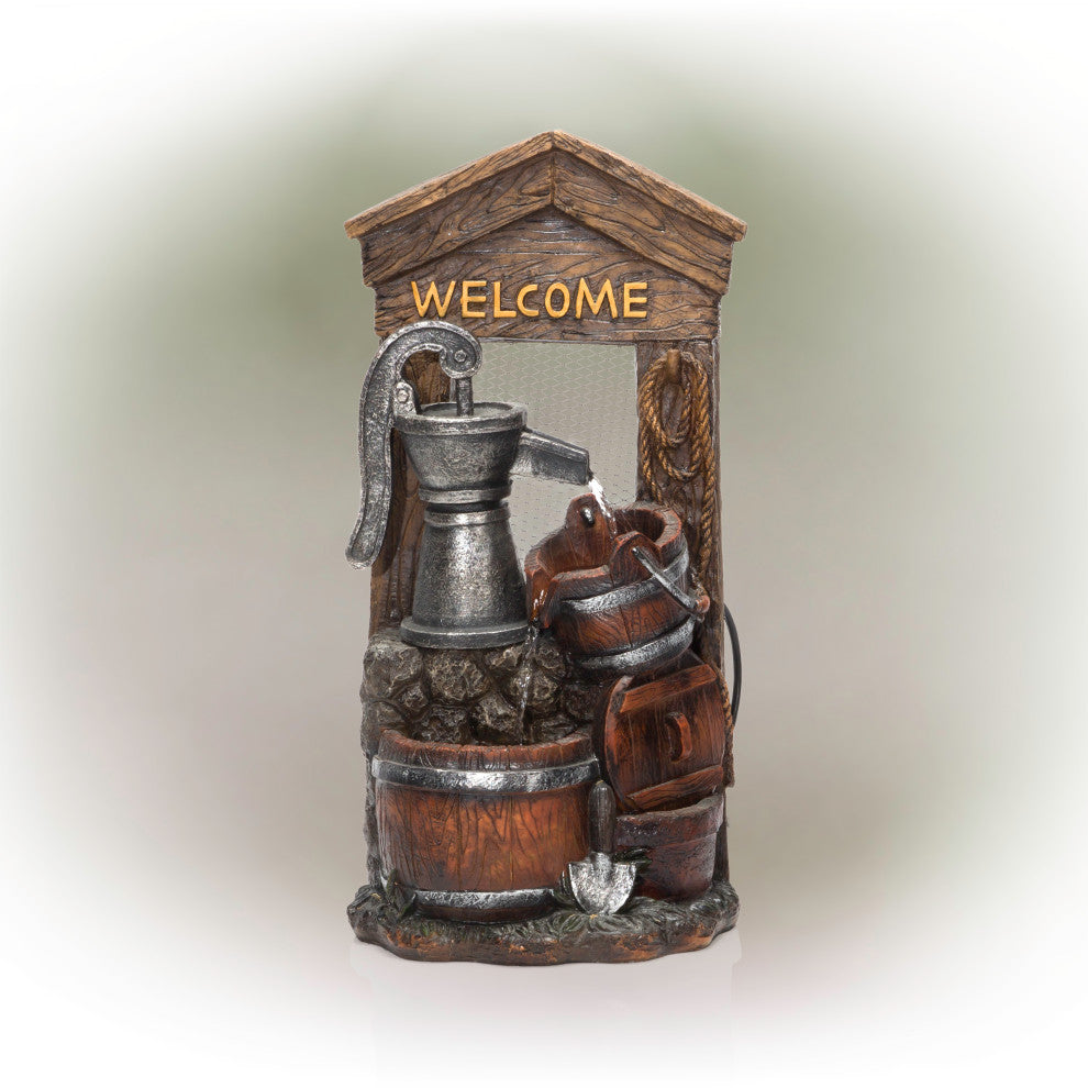 Alpine 2 Tier Fountain With Waterfall Pump and Barrel, 24"Tall