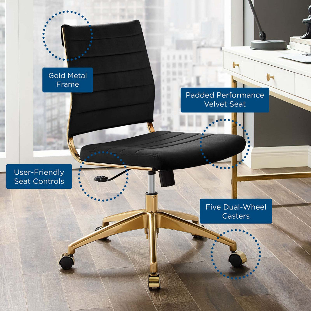 Computer Work Desk Chair, Velvet, Black, Modern, Home Business Office Furniture
