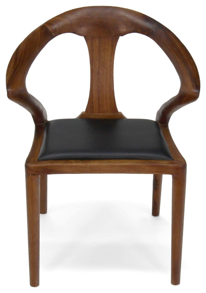 Isosceles Dining Guest Chair Solid Walnut Black Leather Seat MCM