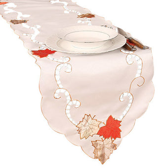Scrolling Leaf Embroidered Cutwork Fall Table Runner 15"x54"
