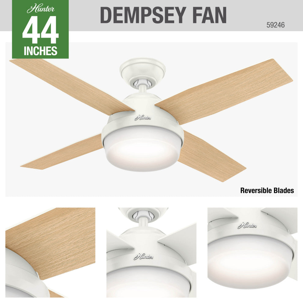 Hunter Fan Company 44" Dempsey Fresh White Ceiling Fan With Light/Remote