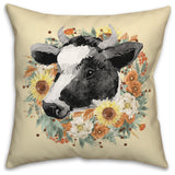 Autumn Wreath Cow 18x18 Spun Poly Pillow