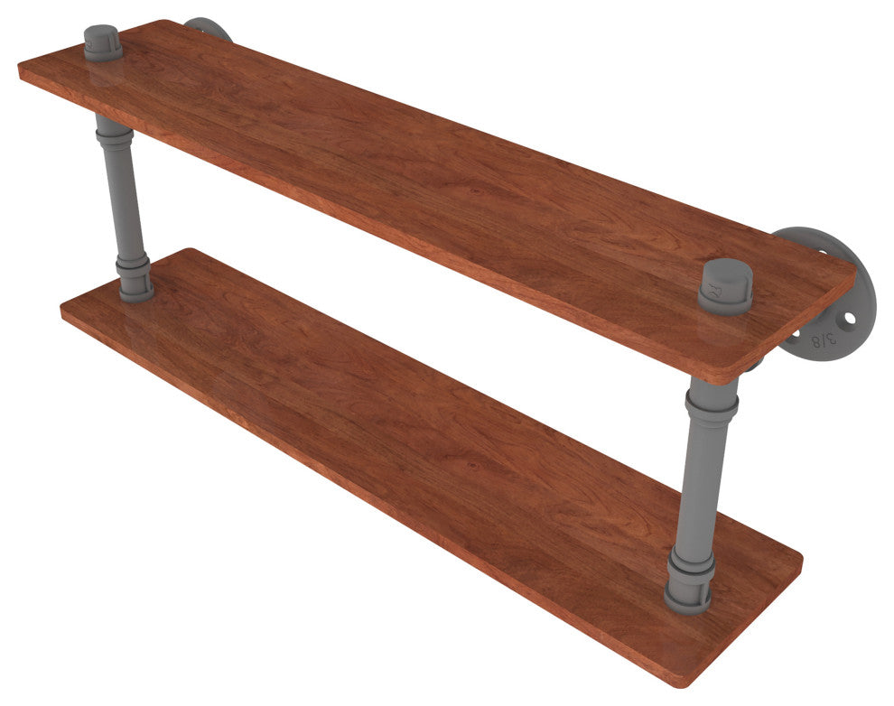 Pipeline Ironwood Double Shelf, Matte Gray, 22"