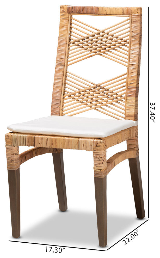 Poltak Modern Bohemian Natural Brown Rattan 2-Piece Dining Chair Set