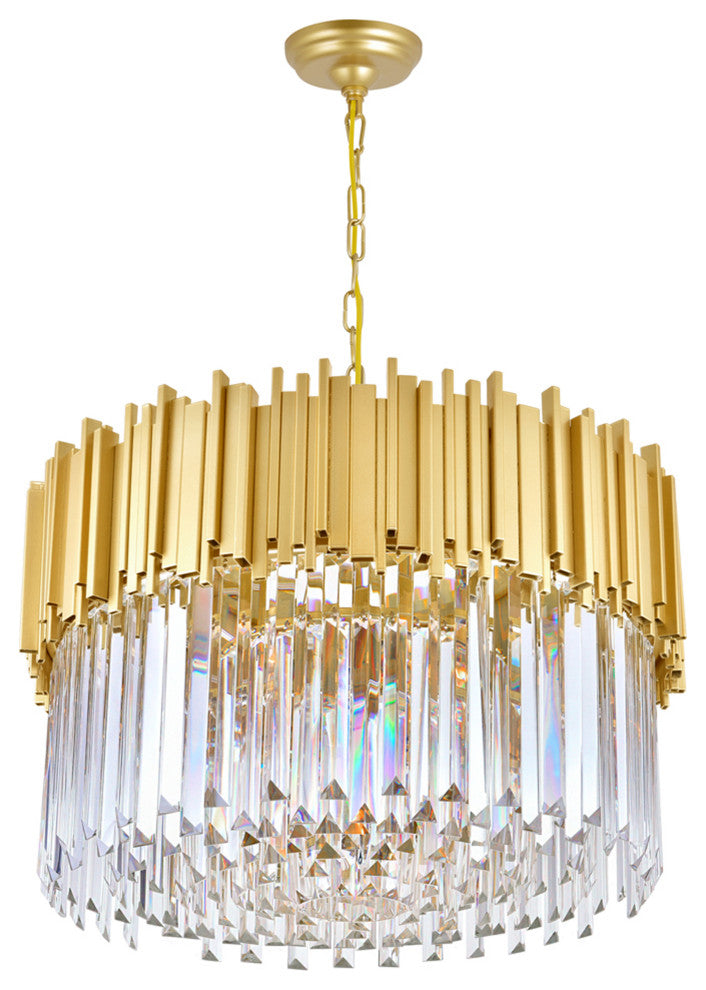 Deco 7 Light Down Chandelier With Medallion Gold Finish