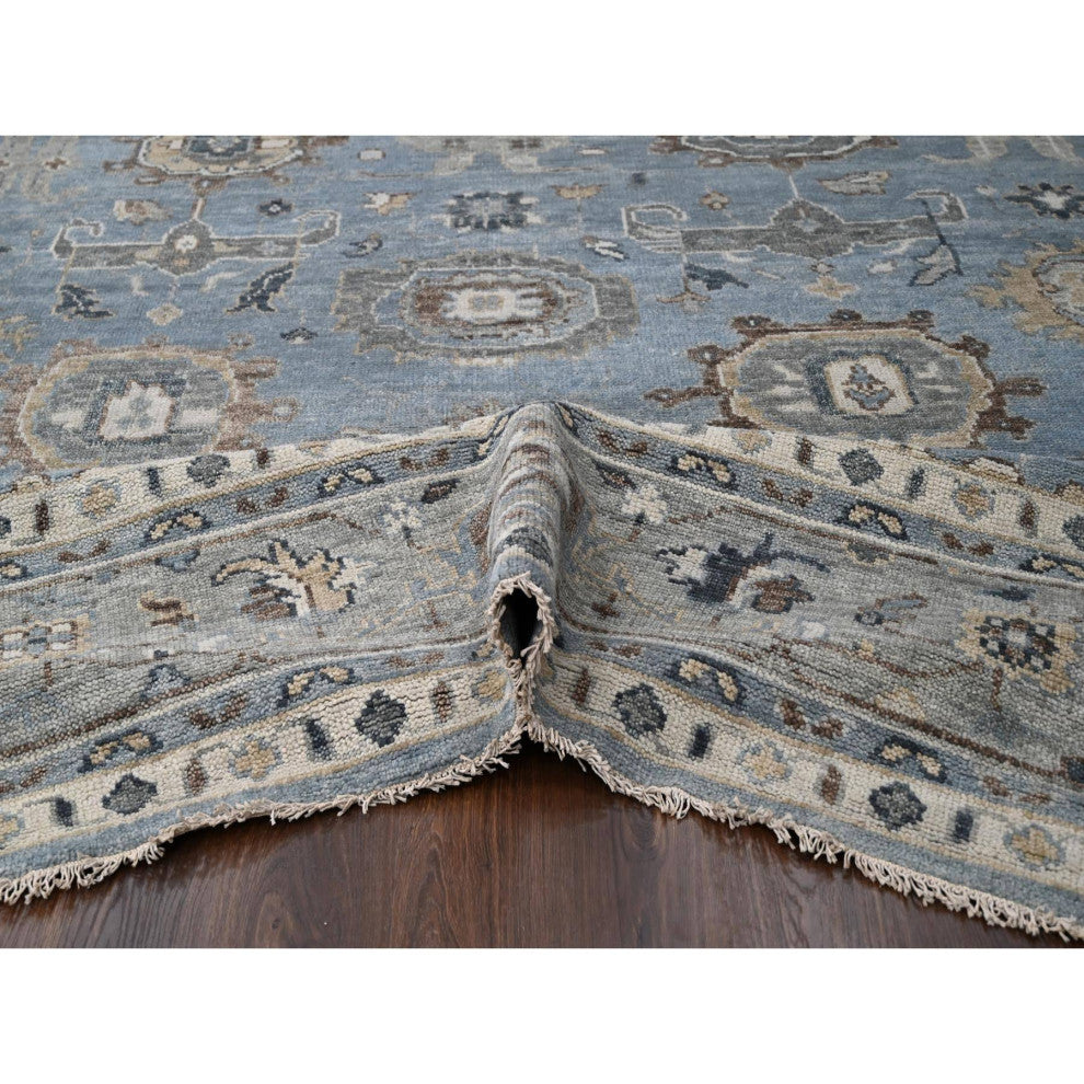 Silver Blue Wool Hand Knotted Oushak Design Oversized Oriental Rug 11'9"x14'10"
