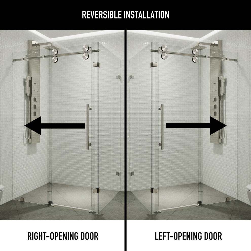 VIGO Winslow Frameless Sliding Shower Enclosure, Stainless Steel, 35" D X 46" W X 74" H, Without Base
