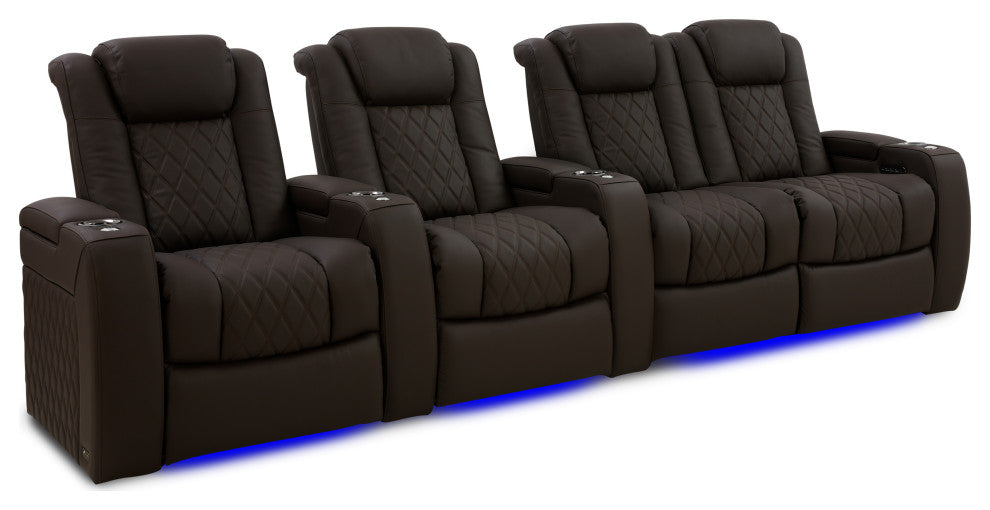 Tuscany Top Grain Leather Recliner, Dark Roast, Row of 4 Loveseat Right