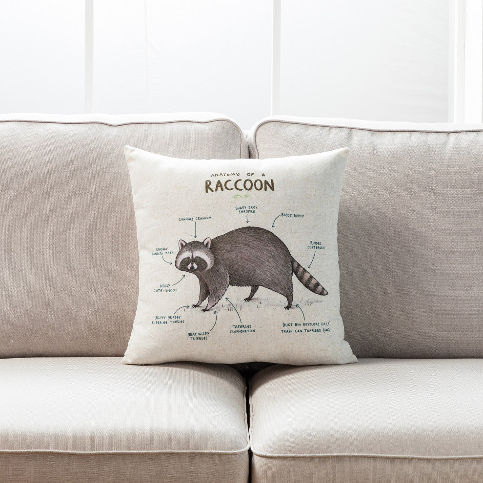 Farmhouse Animals Throw Pillow, Set of 2, Racoon
