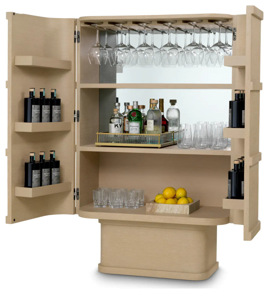 Oak Mirrored Bar Cabinet, Eichholtz Cabana