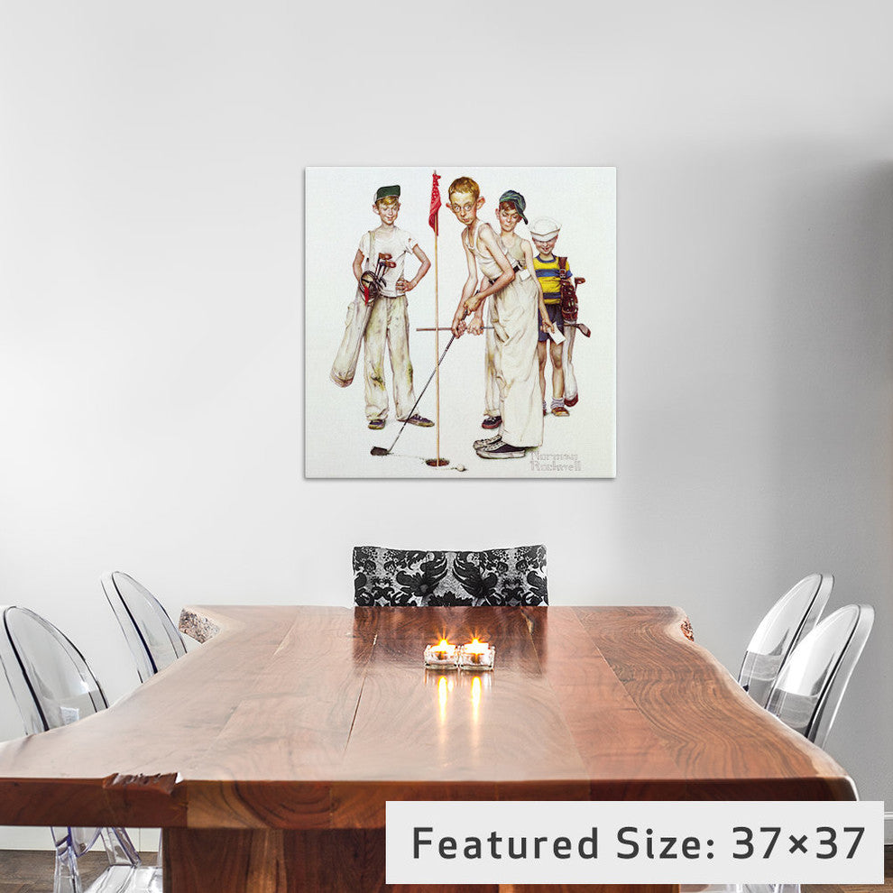 "Missed (Four Sporting Boys: Golf)" by Norman Rockwell, 12x12x1.5"