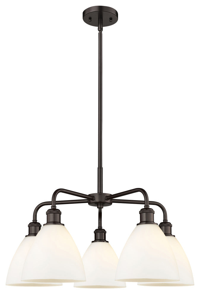 Bristol Glass-5 Lt 26"Stem Chandelier-Oil Rubbed Bronze Finish-Matte White Shade