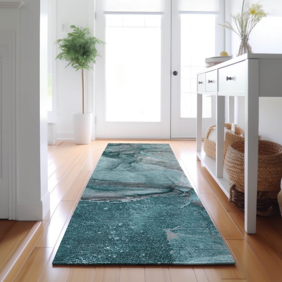 Premium Machine Washable Mayfield AMF524 Teal 2'3" x 7'6" Runner Rug