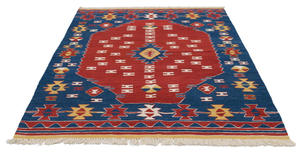 New Handwoven Turkish Kilim Rug 4' 6" x 5' 7", 54 in. x 67 in.