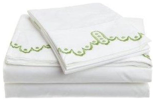 1891 Sferra Frou Frou White Apple Cotton Percale Cal-King Sheet Set