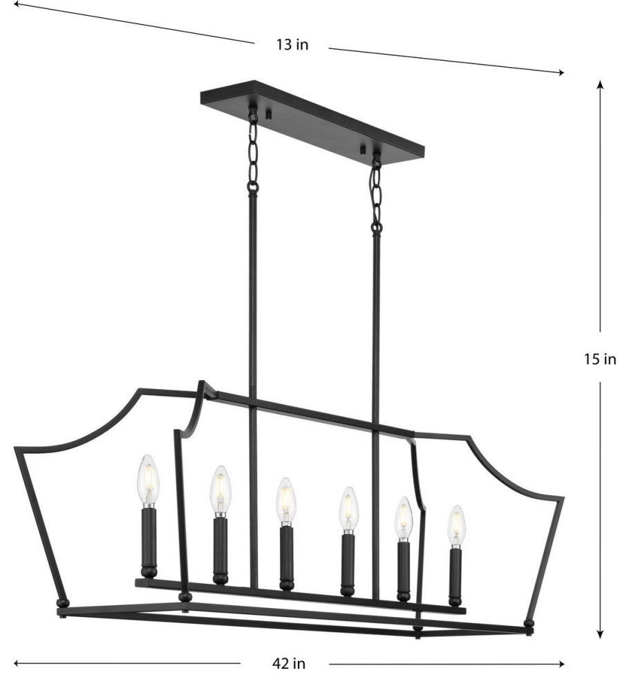 Parkhurst Collection Six-Light Matte Black Linear Island Chandelier Light
