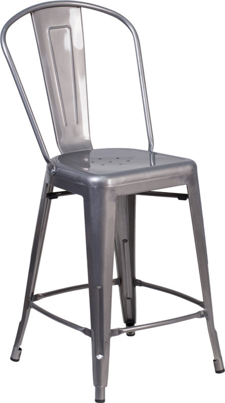 24" High Clear Coated Indoor Counter Stool With Back