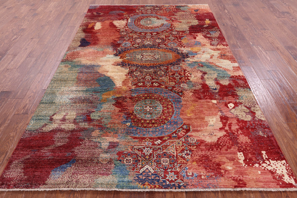 6' 6" X 9' 7" Handmade Modern Mamluk Wool Rug - Q12411