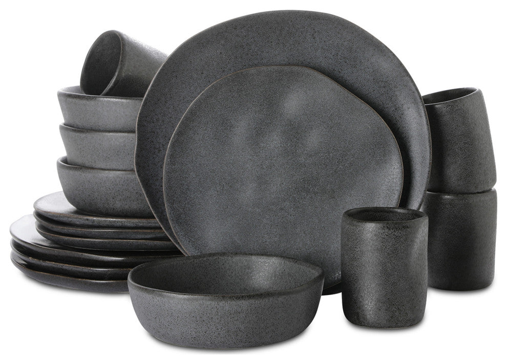 Stone by Mercer Project Hekonda Debossed Stoneware 16 Piece Dinnerware Set, Gray