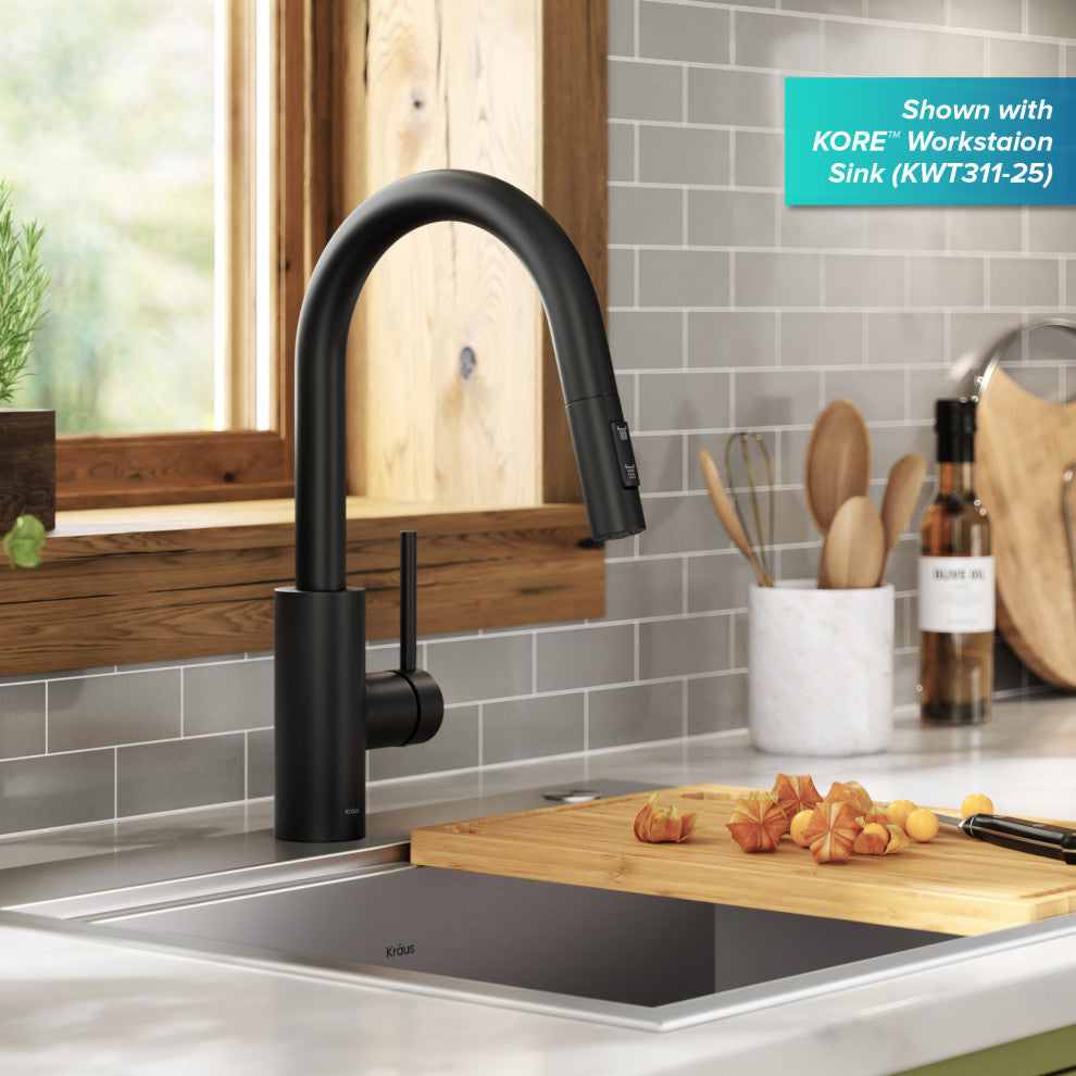 Oletto Pull-Down 1-Hole Kitchen Faucet, Matte Black