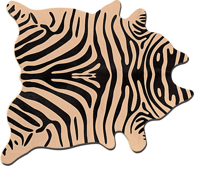 Togo Cowhide Rug, Zebra Black on Tan, 6'x7'