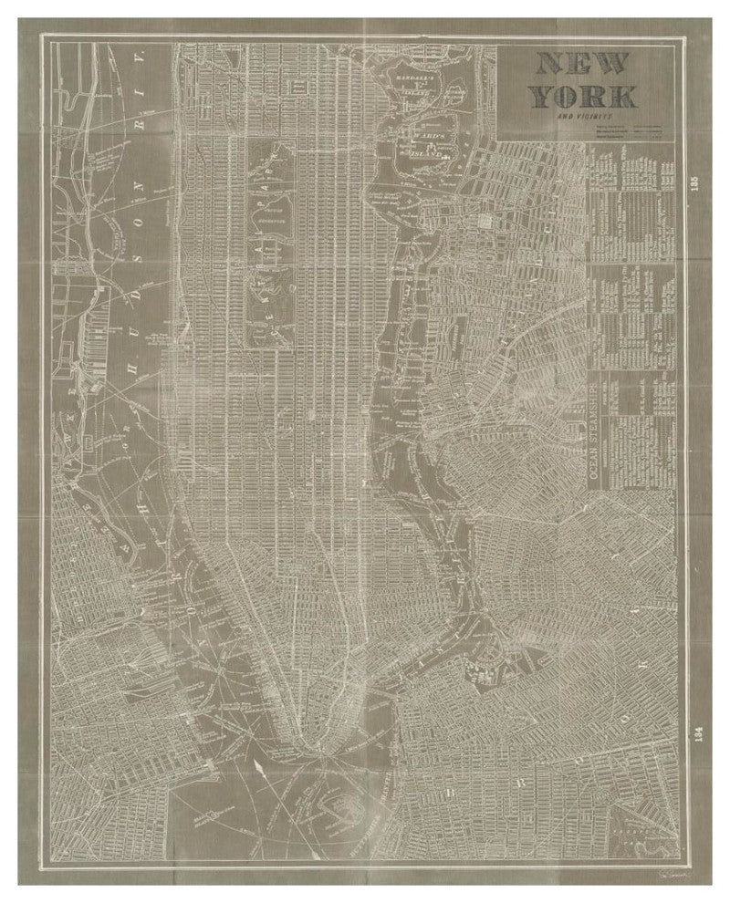 "Blueprint Map New York Taupe" Digital Paper Print by Sue Schlabach, 30"x37"