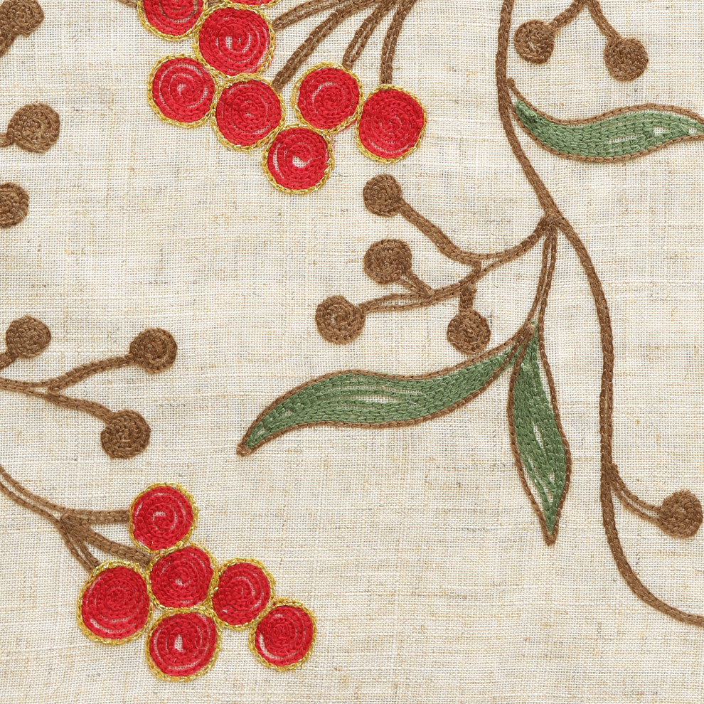 Winter Berries Embroidered Table Runner 14x70