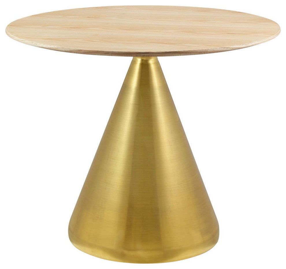 Dining Table, Round, Wood, Metal, Gold Brown Natural, Modern, Bistro Restaurant