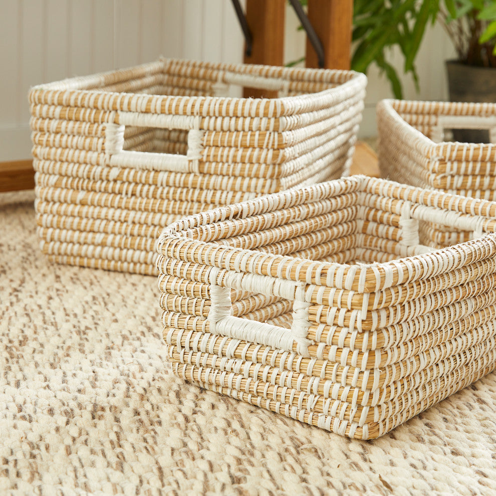 Rivergrass Rectangular Storage Baskets With Handles, Set of 3