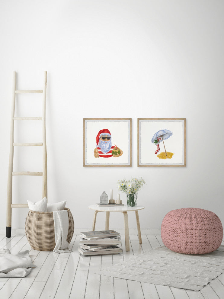 Santa on Vacation Diptych, 2-Piece Set, 12x12 Panels, 12x12