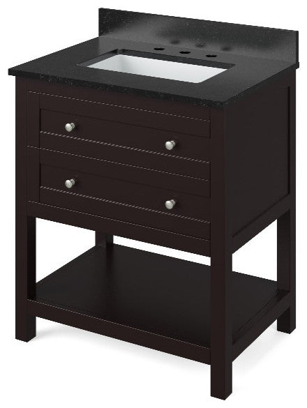 Astoria Transitional 30" Espresso Vanity, Black Granite Vanity Top