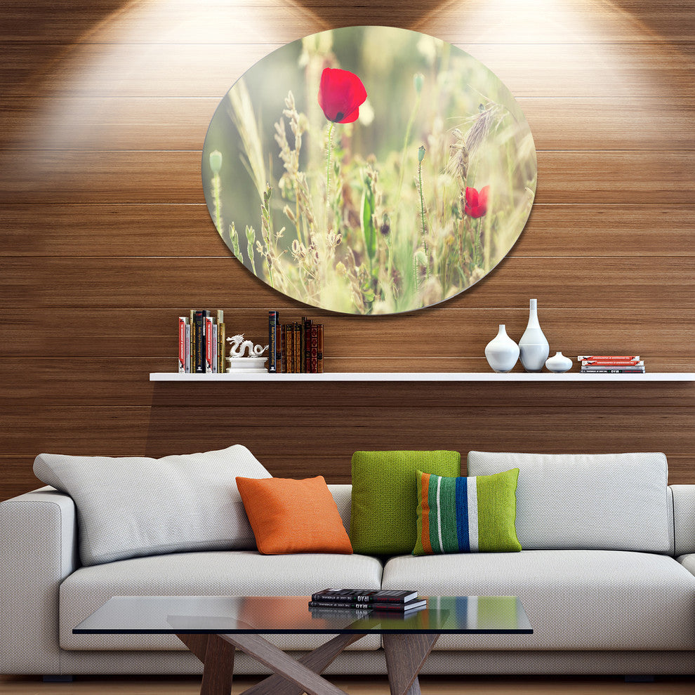 Meadow With Wild Poppy Flowers, Flower Round Wall Art, 23"