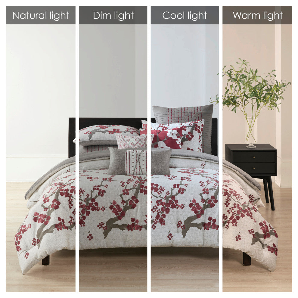 N Natori Sateen Printed Comforter Set, Queen