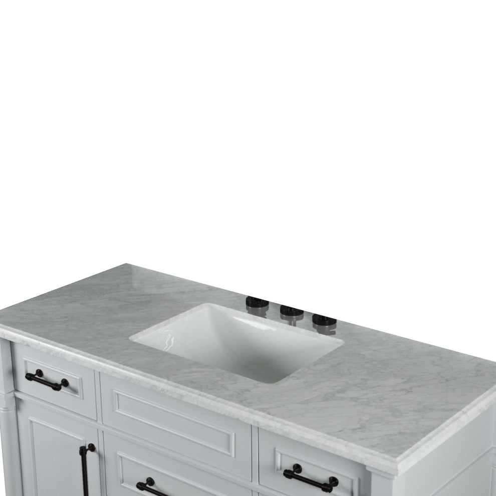 48" Single Vanity, Light Gray With White Carrara Marble Top