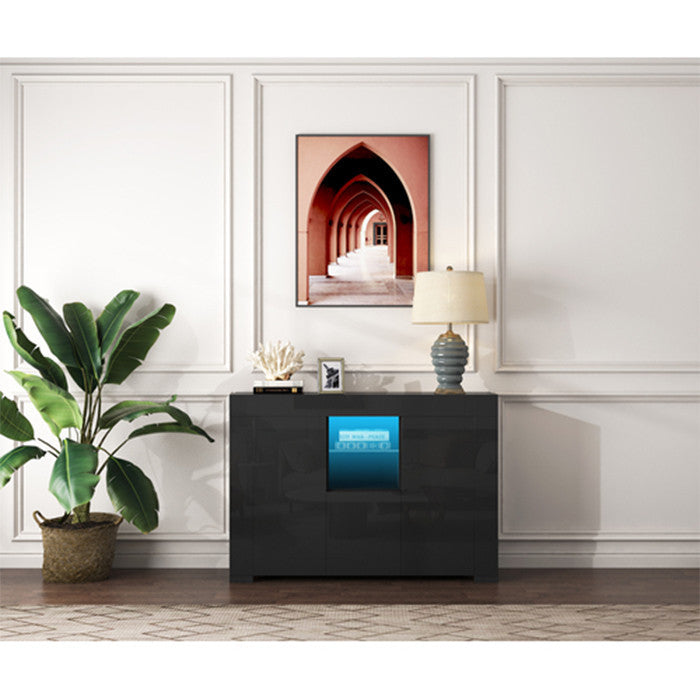 Kitchen Sideboard Cupboard Black High Gloss Dining Room Buffet Storage Cabinet