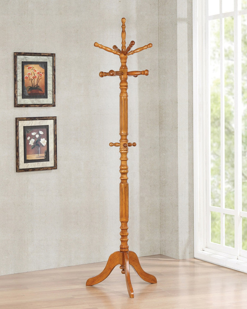 Wood Coat Rack with 11 Hooks, Tobacco