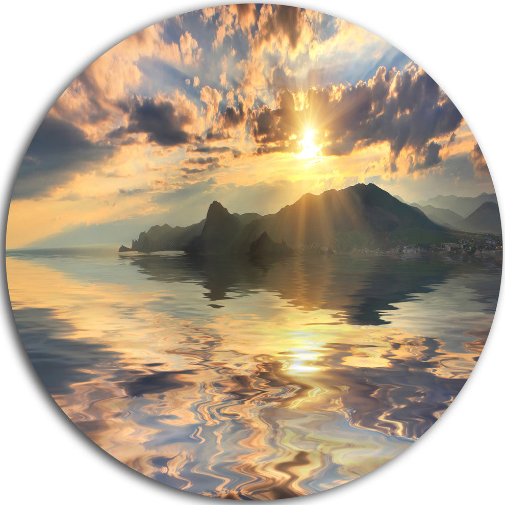 Hill Overlooking The Seaside Town, Landscape Disc Metal Wall Art, 11"