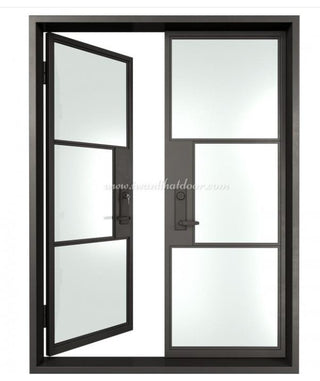 French Door 61"X81", Flat Black, Clear Glass, Left Hand Inswing with Locks