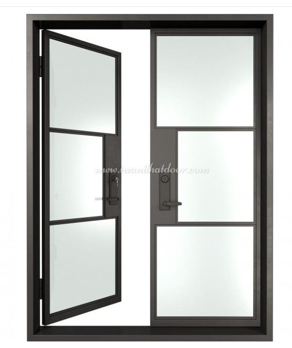 French Door 61"X81", Flat Black, Clear Glass, Left Hand Inswing with Locks