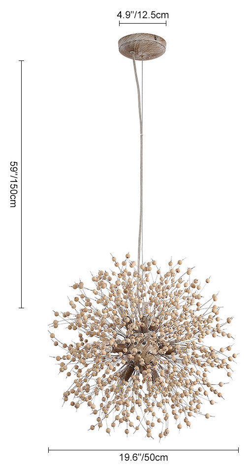 Wooden Beaded Dandelion Firework Chandelier, 9 Lights