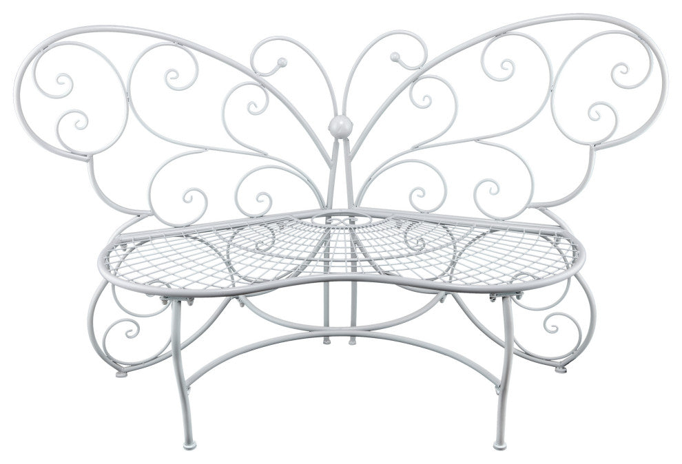 62"L Indoor/Outdoor 2 Person Metal Butterfly Shaped Garden Bench, White - Thumbnail 2