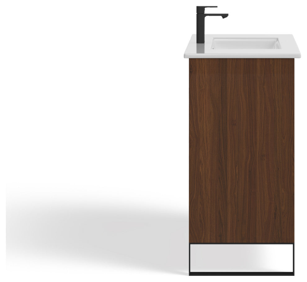 Bradford Bath Vanity, Walnut, 36", Black Hardware, Single Sink, Freestanding
