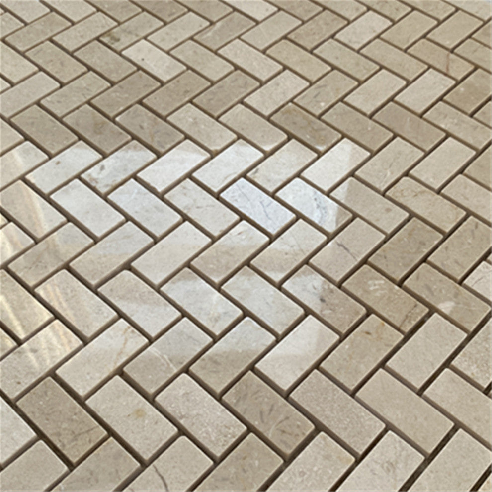 Crema Marfil Marble Herringbone Mosaic Tile Polished 5/8x1-1/4, 1 sheet