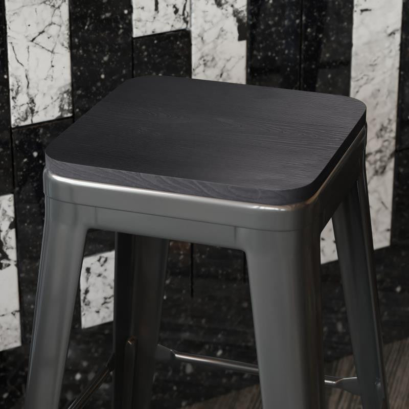 Perry Set of 4 Poly Resin Wood Seat with Rounded Edges Metal Chairs & Stools, Bl
