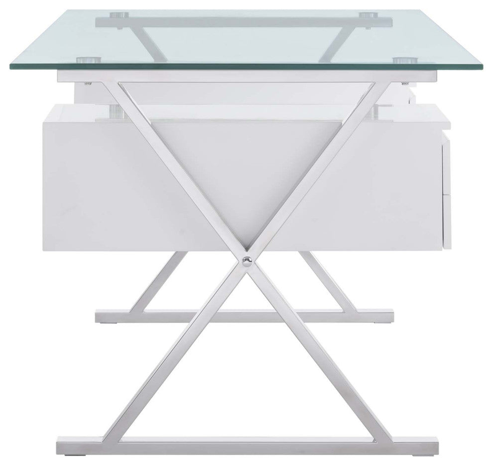 Sector 71" Glass Top Glass Office Desk, White